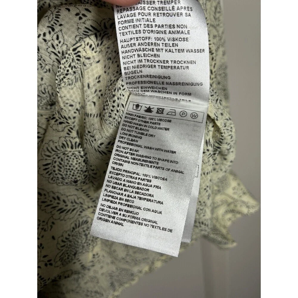 Ba&sh Bora Shirt Light Yellow Pattern Size Medium Long Sleeve Ruffle Trim_10